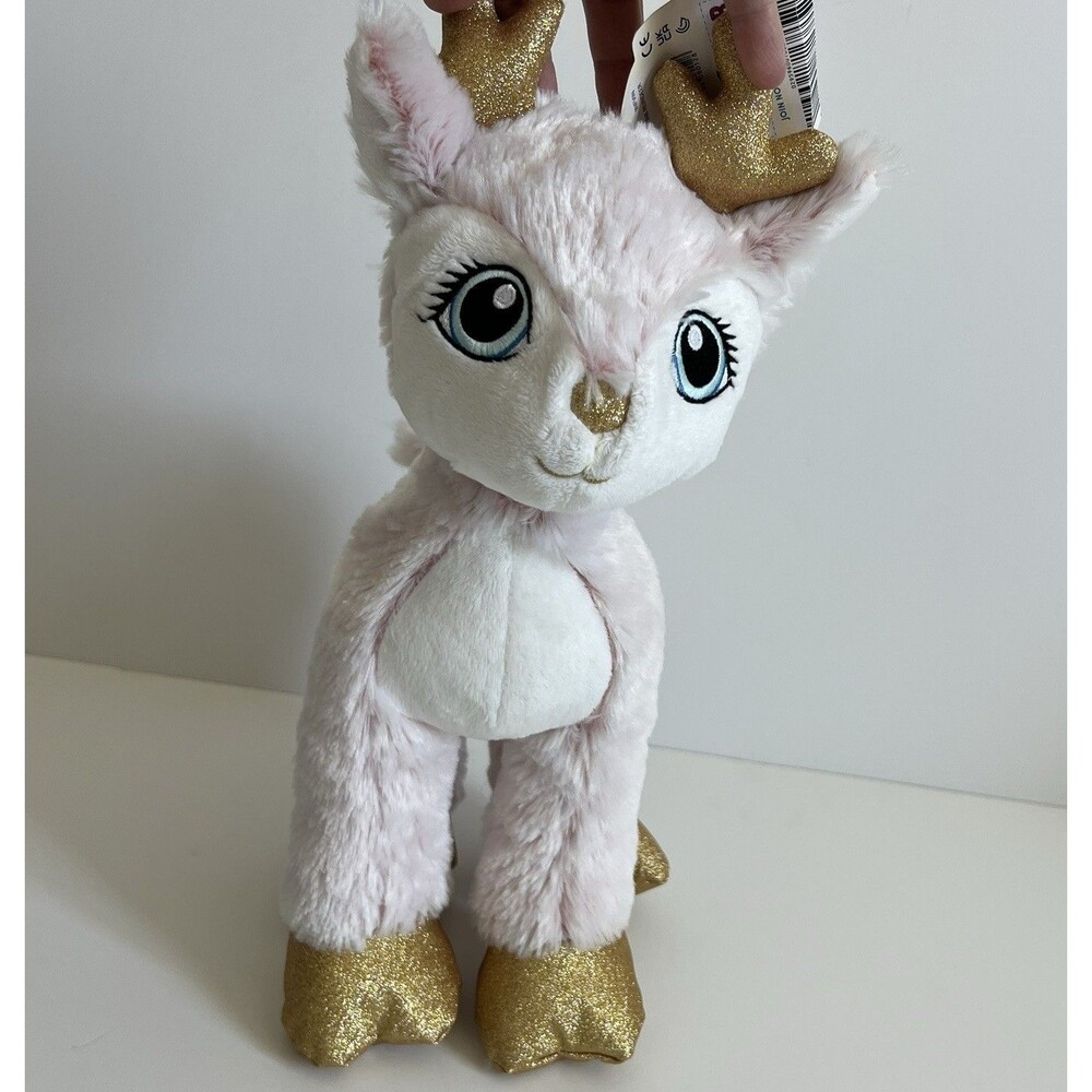 Build-A-Bear Pink Arctic Winter Reindeer Gold Glitter Stuffed Animal 14”